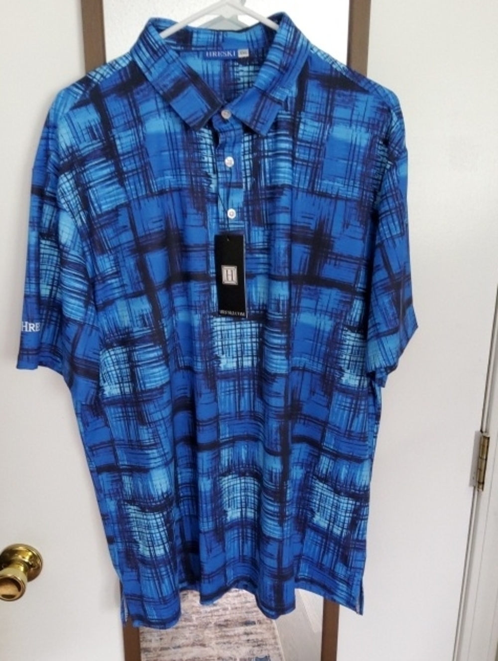 Men's Blue And Black Square Patches Golf Shirt XXL Hreski 186